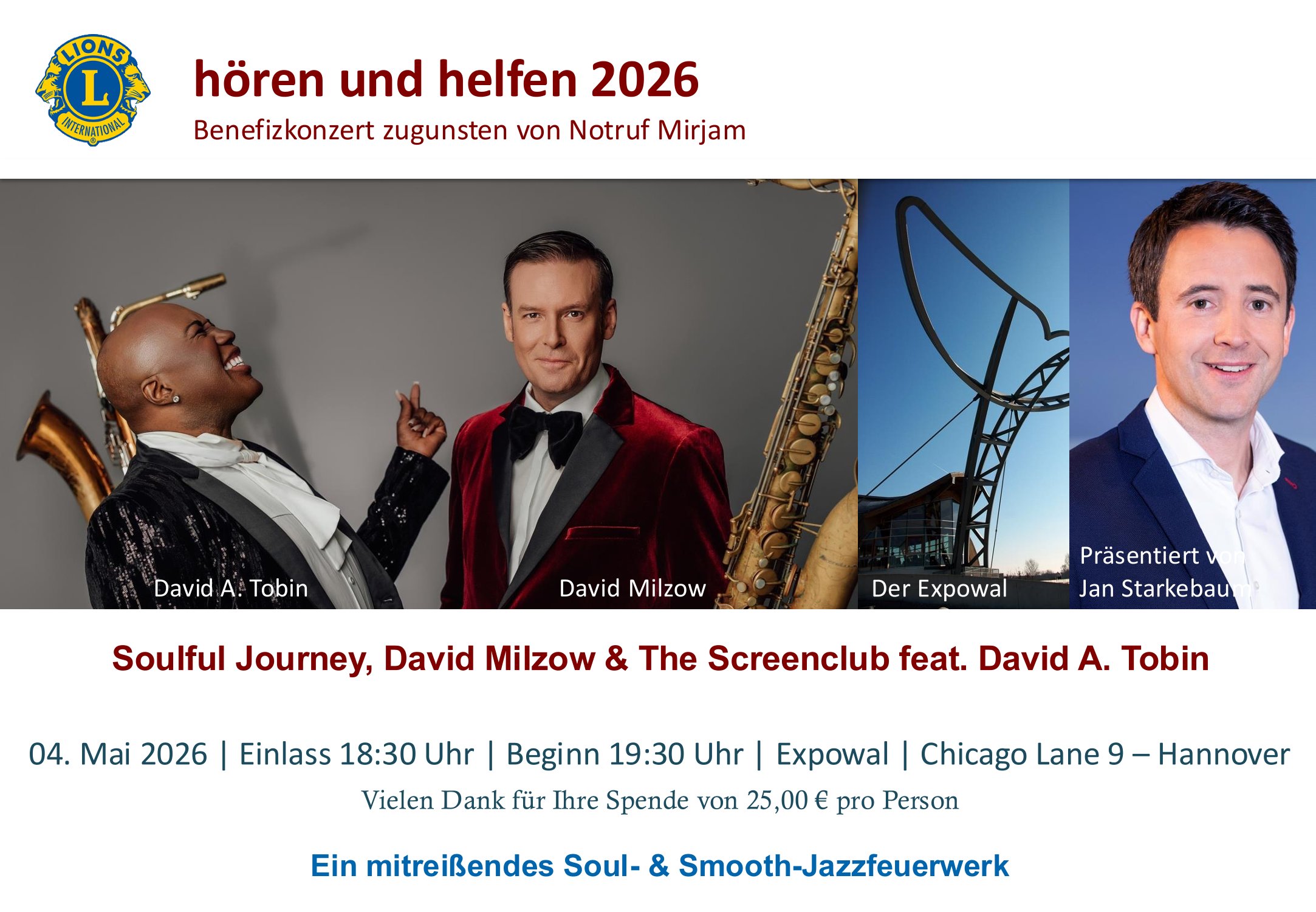 Saxophonist David Milzow & The Screenclub feat. David A. Tobin Benefizkonzert Lionsclub Hannover-Eilenreide