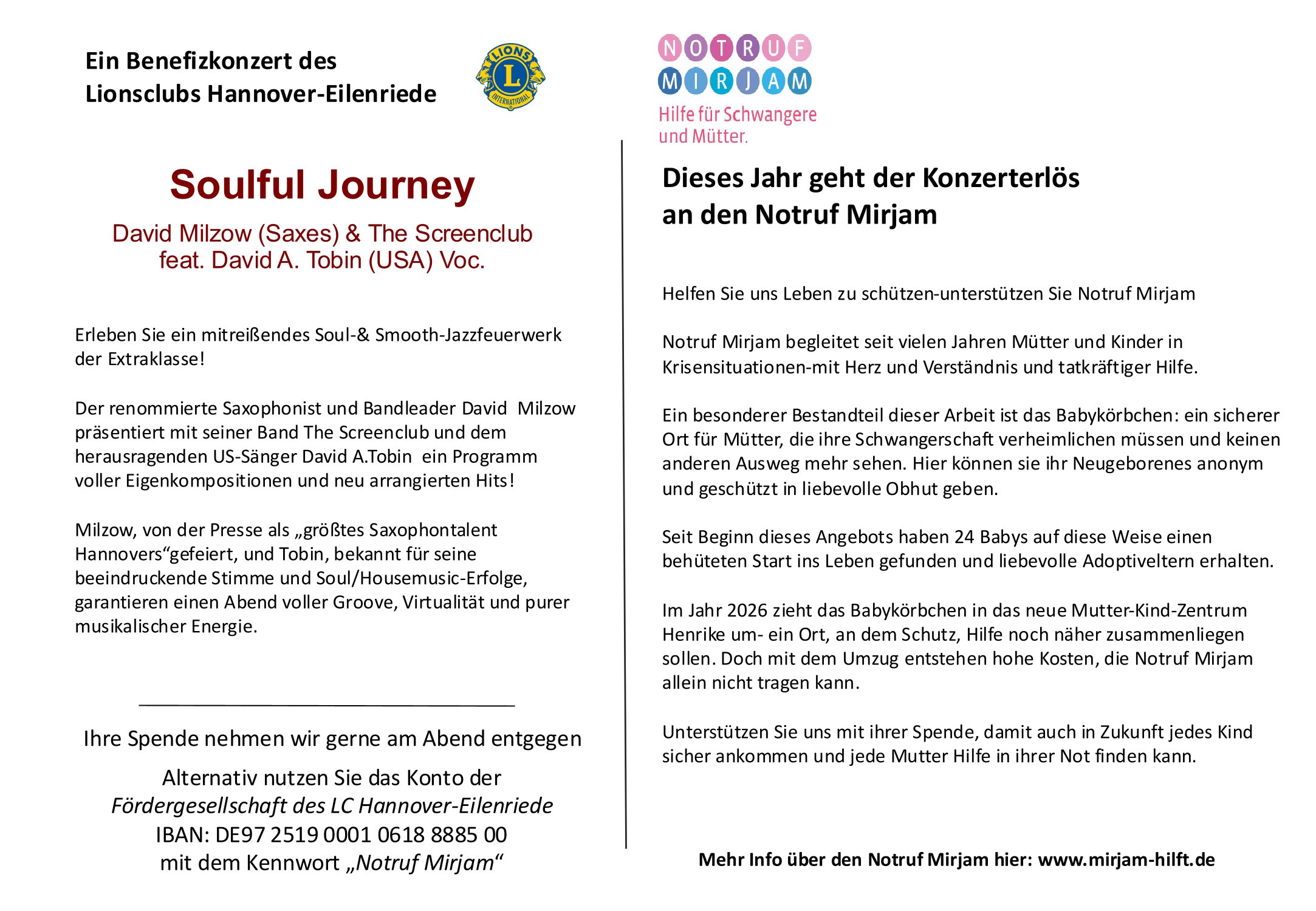 Saxophonist David Milzow & The Screenclub feat. David A. Tobin Benefizkonzert Lionsclub Hannover-Eilenreide