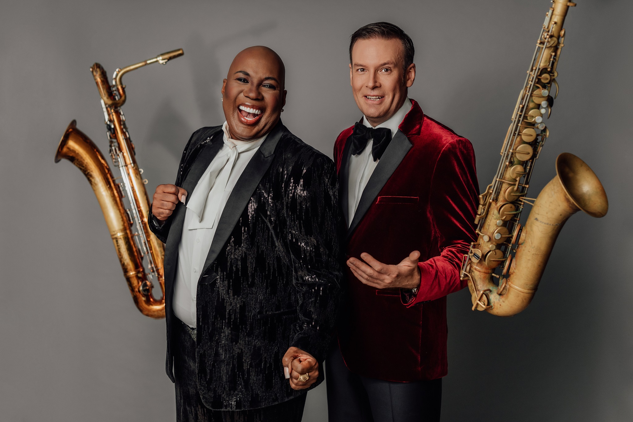 Frontmänner The Screenclub Saxophonist David Milzow und Sänger/Entertainer David A. Tobin (USA)